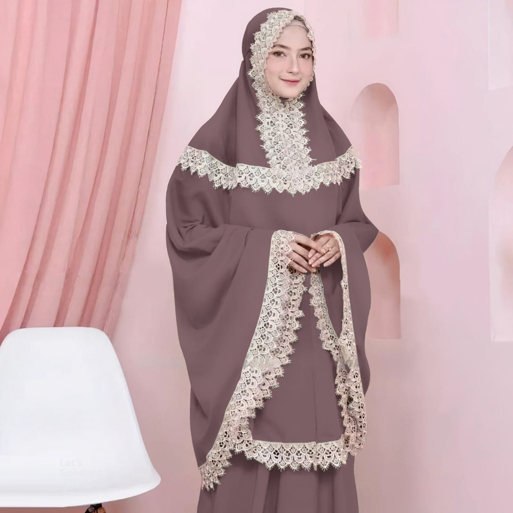 Mukena Dewasa Katun Polos Kombinasi Renda Bordir