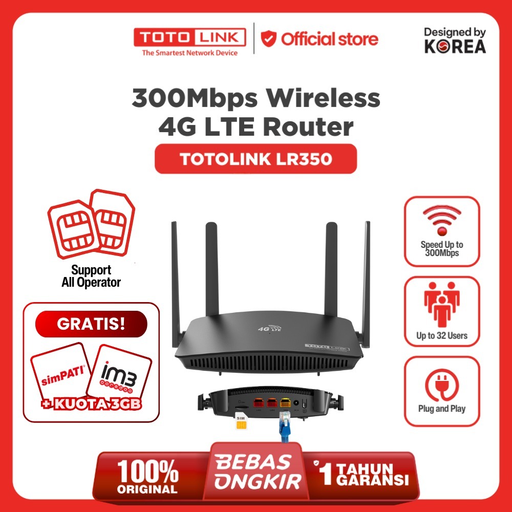TOTOLINK LR350 – 4G LTE Wireless Router 300Mbps Modem Wifi Router Support All Operator Sim Card
