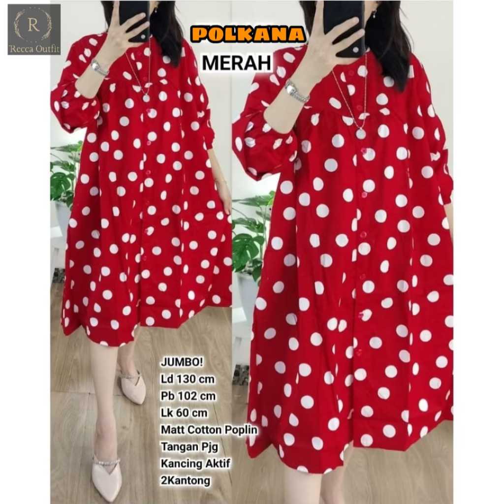 POLKANA TUNIK JUMBO TERBARU LD 130 TUNIK KATUN POLKADOT JUMBO TUNIK OVERSIZE TERBARU