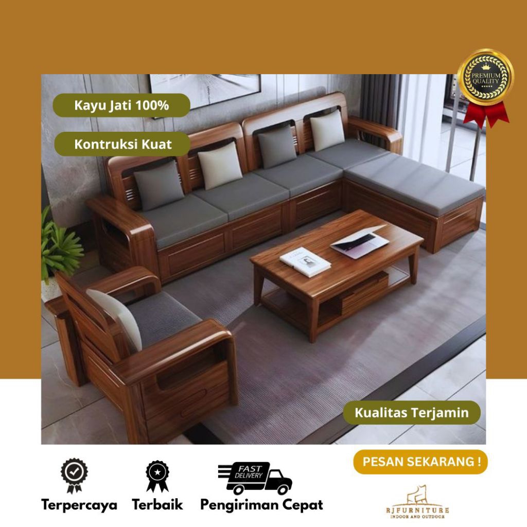 Kursi Tamu Sadewa Leter L Jati Minimalis Modern