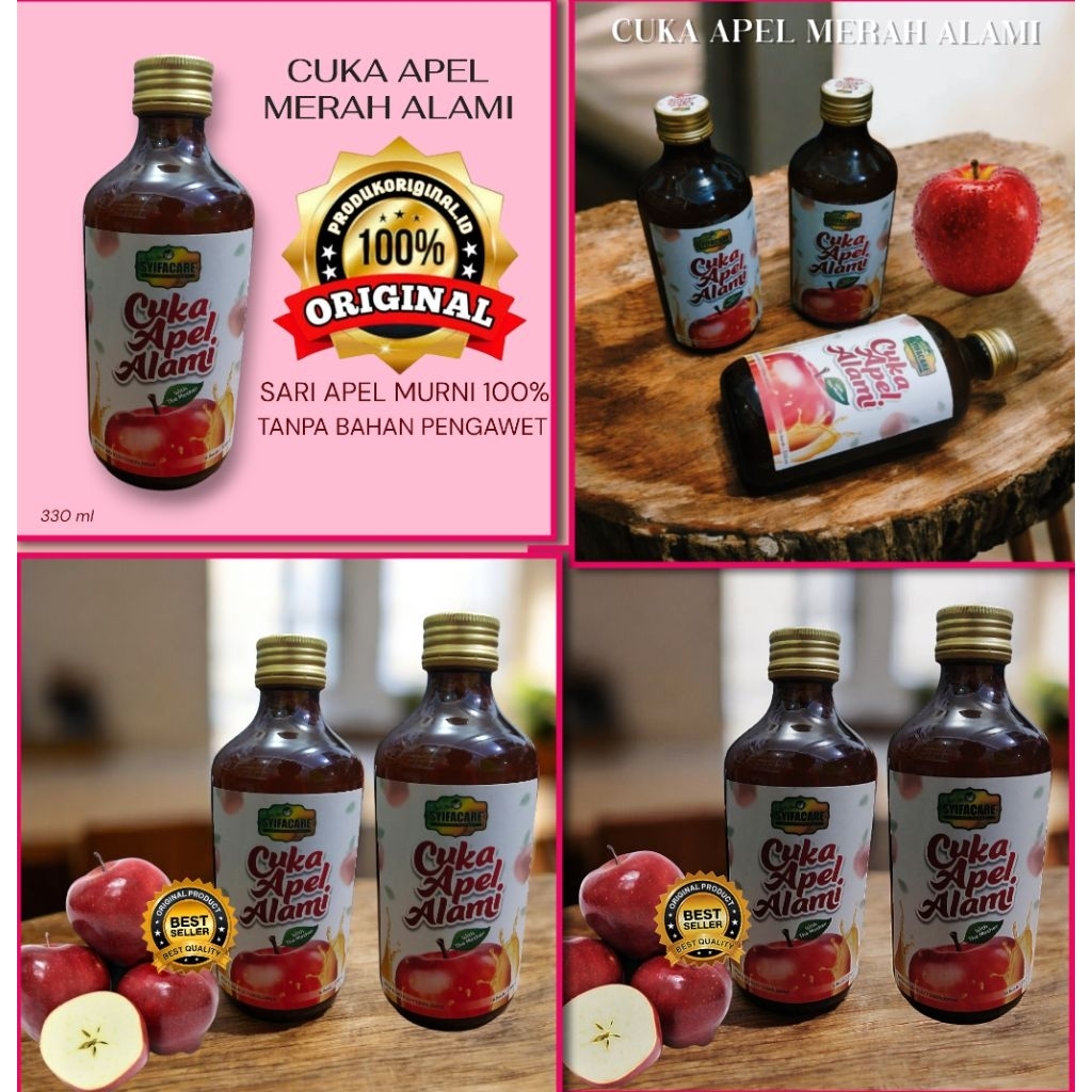 CUKA APEL MERAH ALAMI  Sari apel murni tanpa bahan pengawet  botol 330 ml
