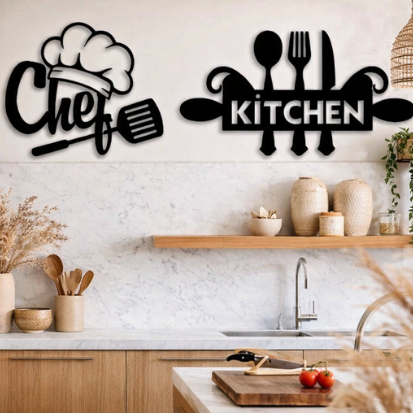 Hiasan Dinding Dapur 3D Laser Cut Kayu Aesthetic dapur wall decor minimalis