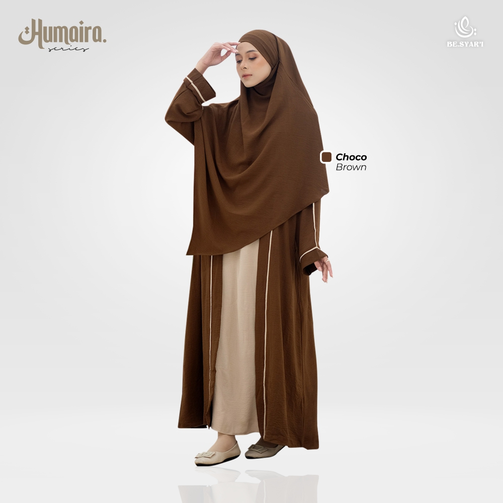 BE.SYAR'I - Humaira Series Abaya & French Khimar Syari – Choco Brown | Crinkle Airflow Premium