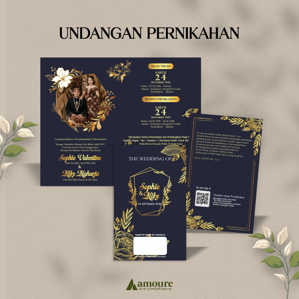 Undangan Pernikahan Lipat Simple Elegant Minimalis / Undangan Pernikahan Custom Murah