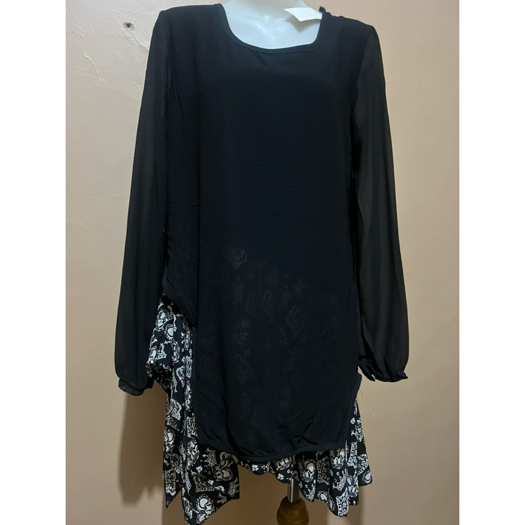 blouse dress hitam rok katun mix sifon umpak pl
