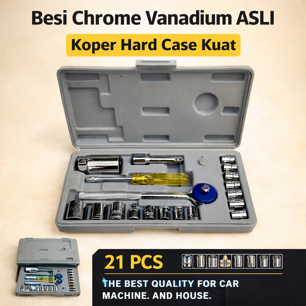 PRIMERO Kunci Sock Set 21 PCS Chrome Vanadium ASLI / Socket Wrench Set