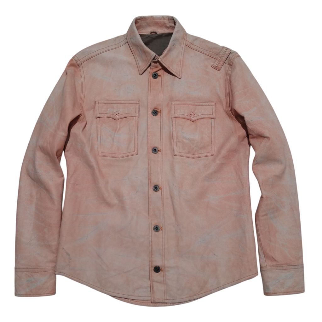 VINTAGE 291295 HOMME Western Genuine Leather Shirt Jacket JAPAN