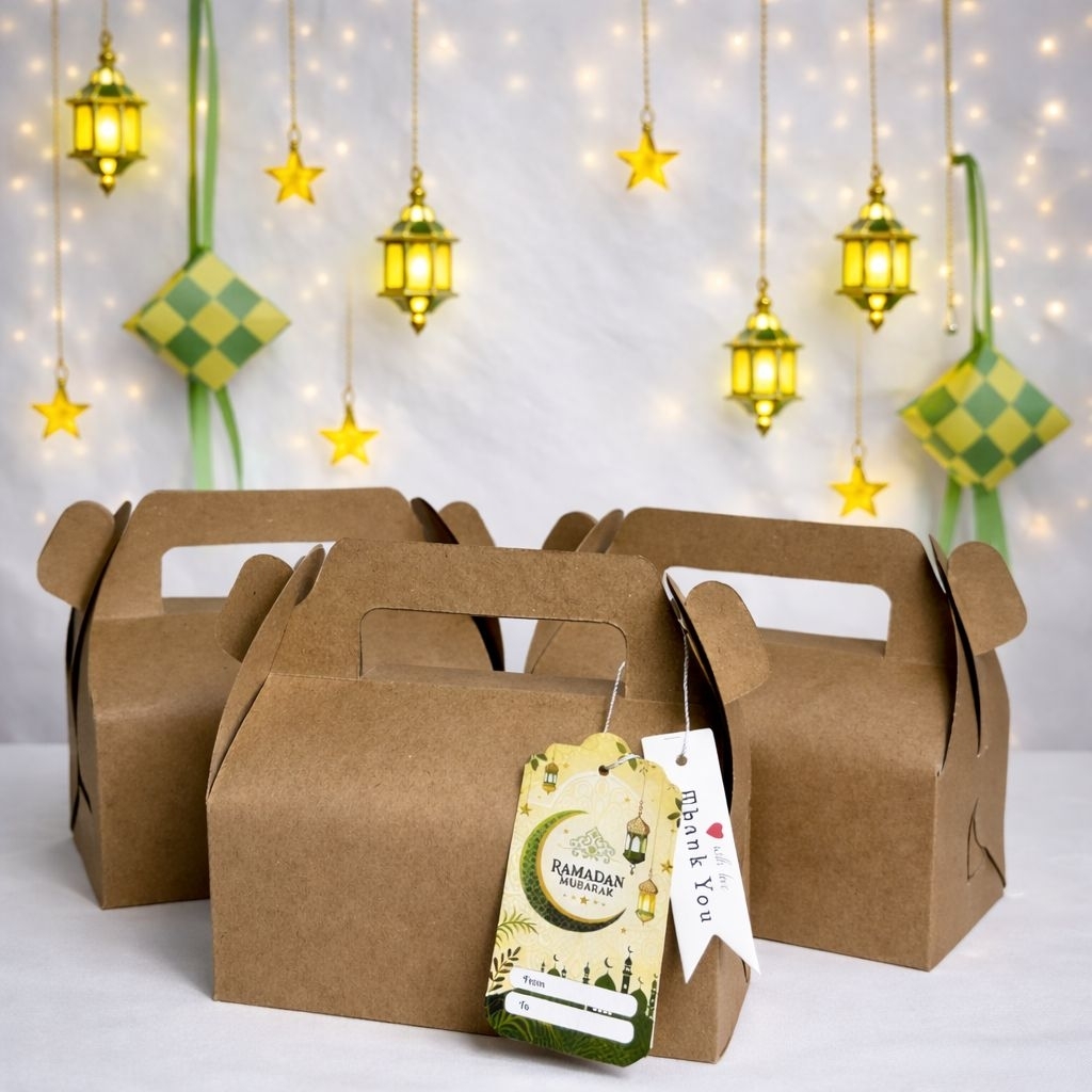 Paket 4in1 Gabble Box Polos Kecil ( isi 1pcs Gabble Box Polos Kecil, 2 macam Hang Tag Ramadan mubara