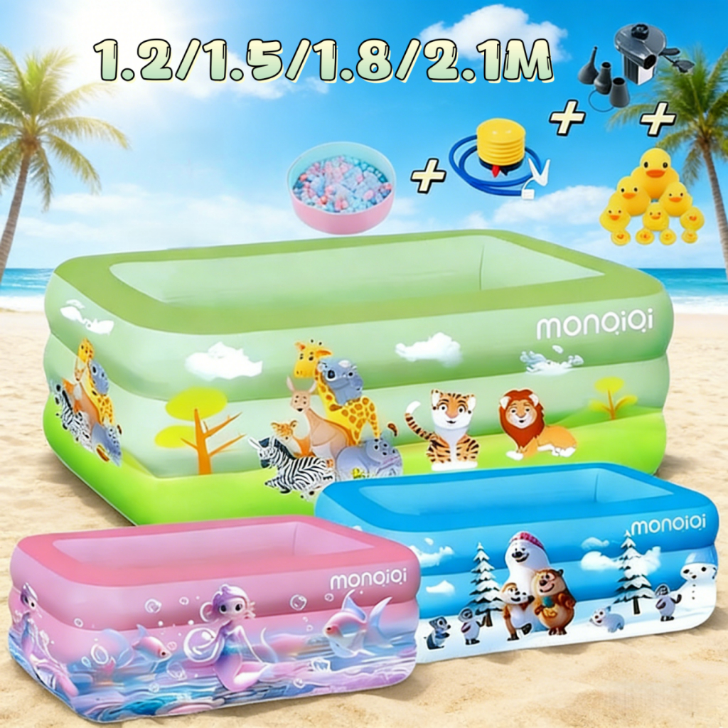 Kolam Renang Anak Jumbo 1.2/1.5/1.8/2.1m Bak Mandi Anak-Anak Kolam Keluarga Tiup Karet Playground An
