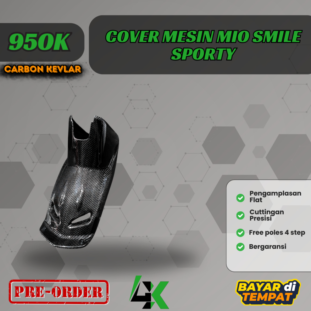 Cover Tutup Mesin Bawah Jok Mio Sporty/Smile Carbon Kevlar dek mesin mio