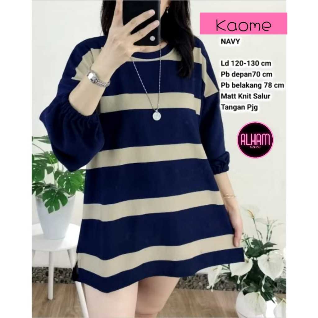 kaome top blouse jumbo lengan balon baju blus atasan wanita stripe
