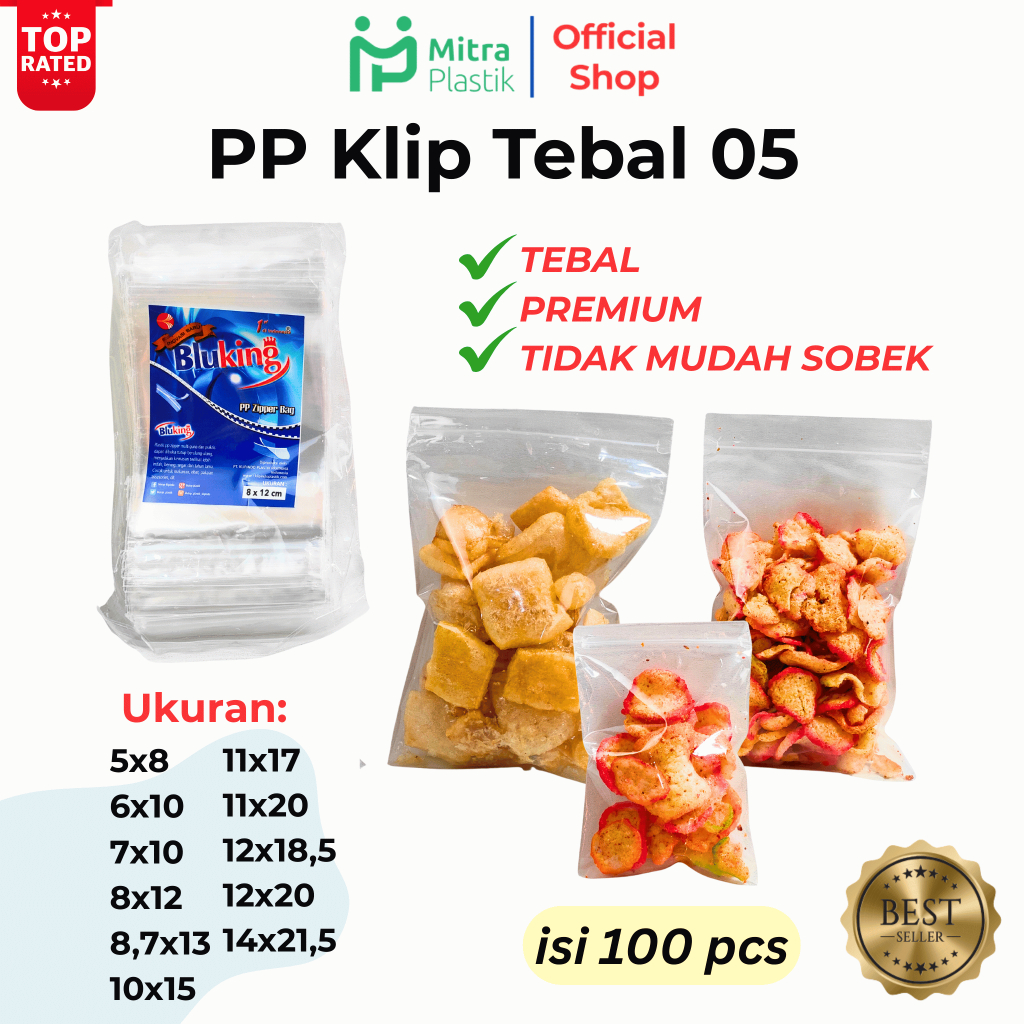 Plastik PP Klip Bening Tebal 50 Micron Zipper 100 pcs Kemasan Snack 5x8 10x15 14x21 Bungkus Bluking