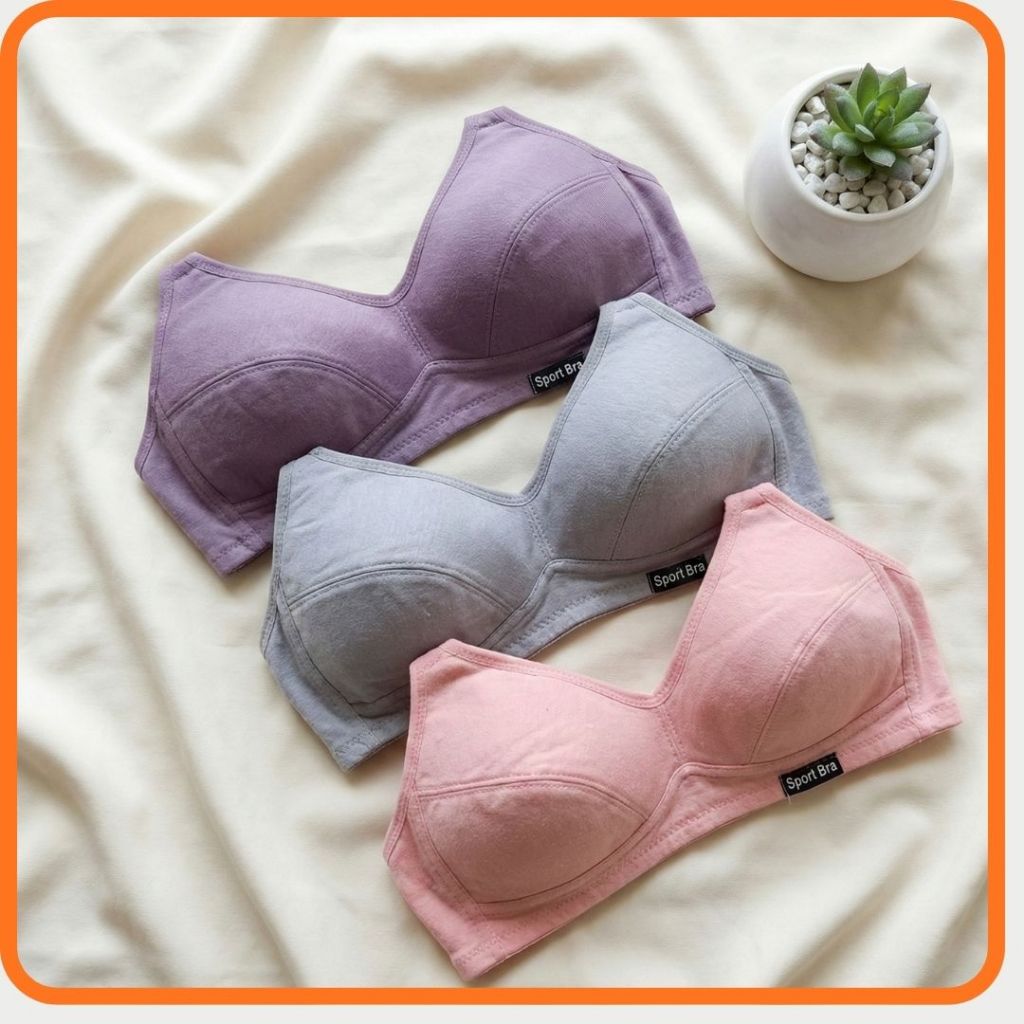 BeeHaa - 3 pcs Bra BH Beha Miniset Sport Bra Remaja Wanita Dewasa Tanpa Busa dan Kawat size lengkap 