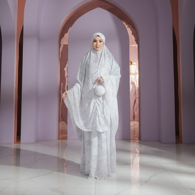 Sayshe Mukena Royal Parasut Korea Premium Lilac Laser Cut Series Aira – Mukena Traveling Ringan, Pra