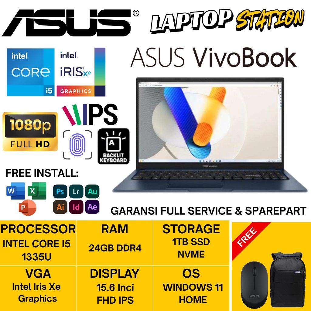 Laptop ASUS Vivobook 15 X1504VA Intel Core I5 1335U 24GB 1TB 15.6 Full HD IPS Backlit Win11