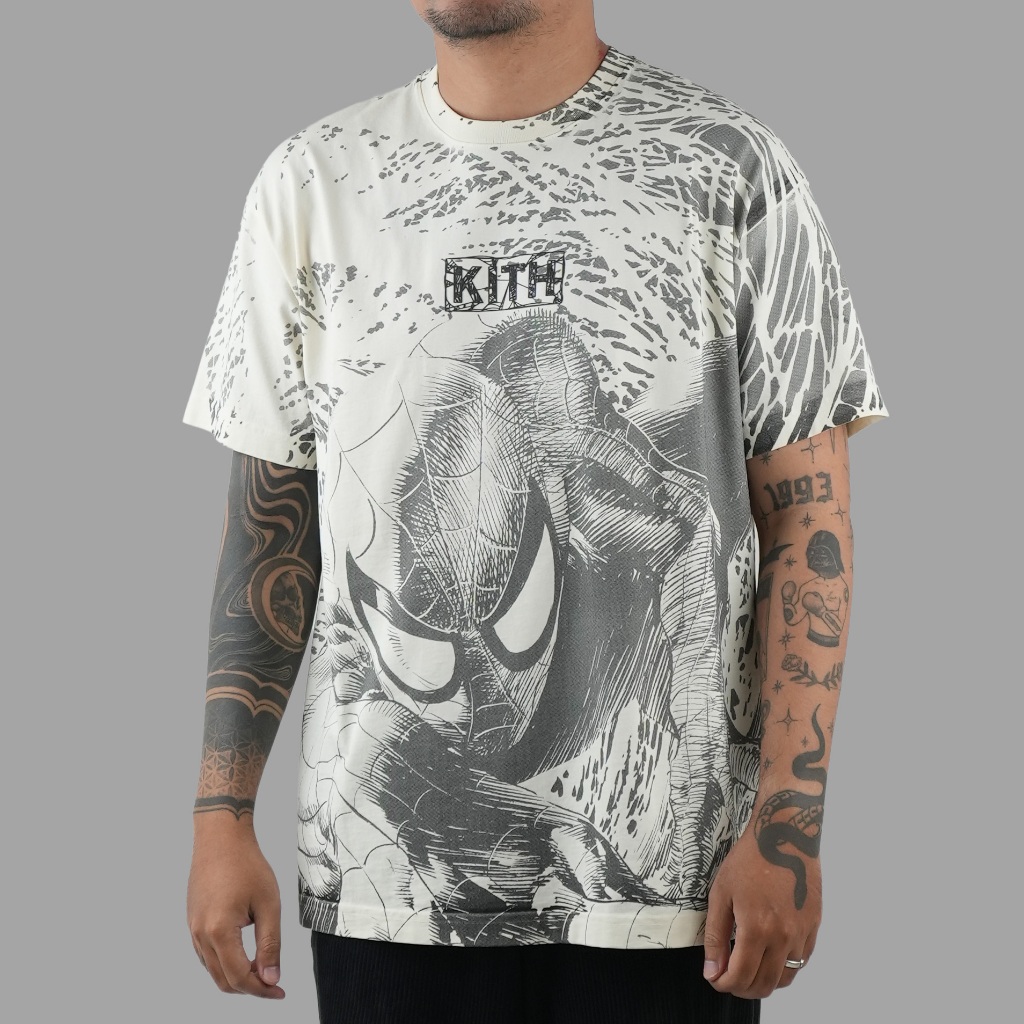 KITH x Marvel Spiderman AOP Vintage Sandrift Tee