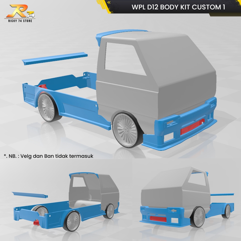 WPL D12 Skala 1:10 Body Kit Set Custom 1 - Body Kit Set RC Drift 3D Print