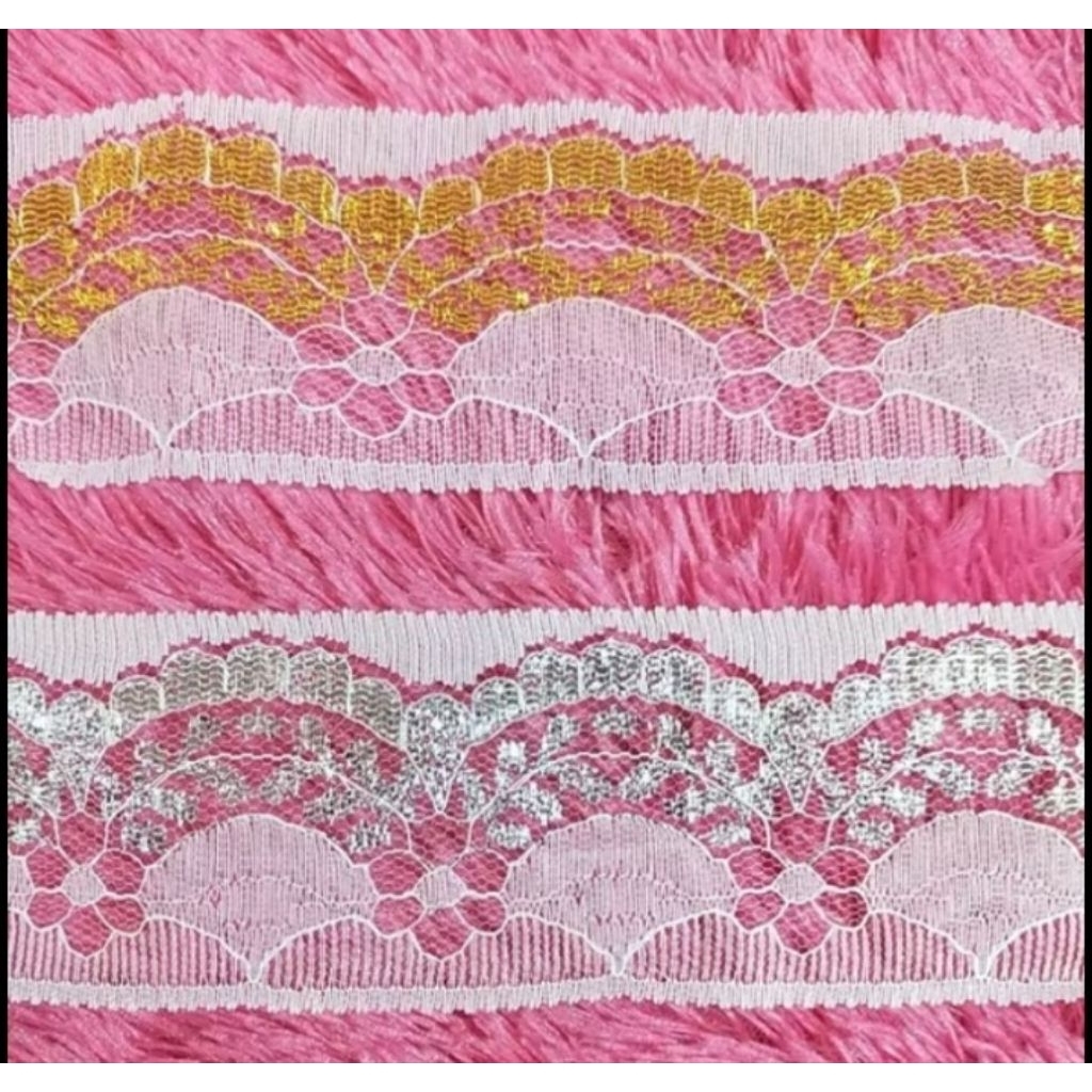 Renda Air Putih Kombi Mas Silver Lebar 4.5cm PER ROLL