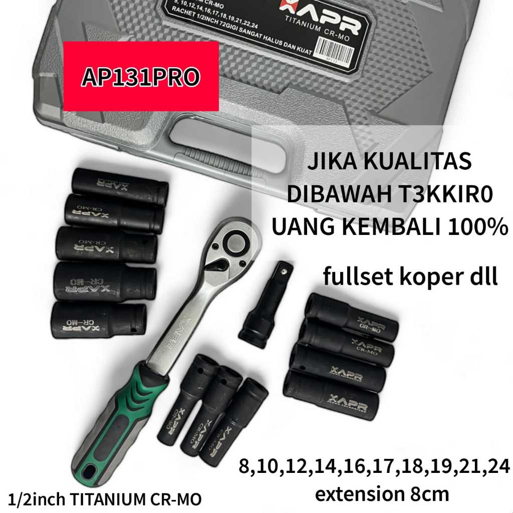 SILAHKAN PILIH Apr Kunci rachet 1/2inch gigi 72 dengan mata sok 8mm sampai 24mm AP131PRO,AP131,AP131