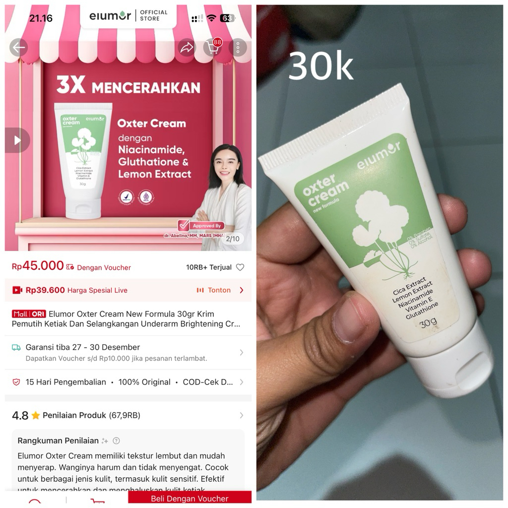 oxter cream elumor pencerah ketiak