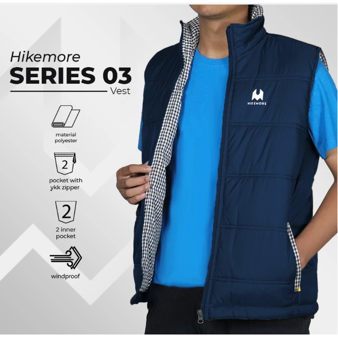 Vest Rompi Motor Pria Hikemore 03 Original – Rompi Bikers Polyester Tebal Dacron 4oz Casual Touring