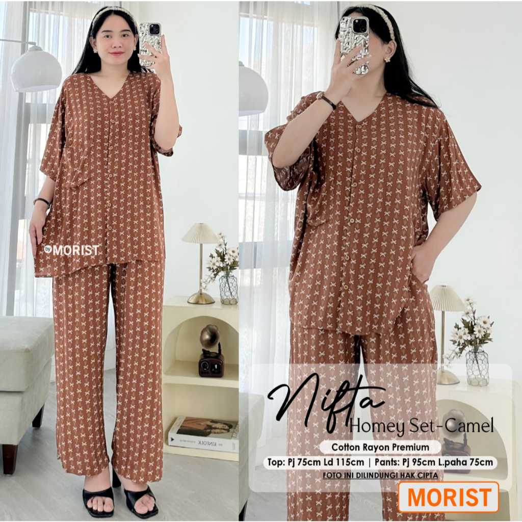 Nifta Homey Set Piyama Wanita Original MORIST Cotton Rayon Premium Atasan Lengan Pendek Celana Panja