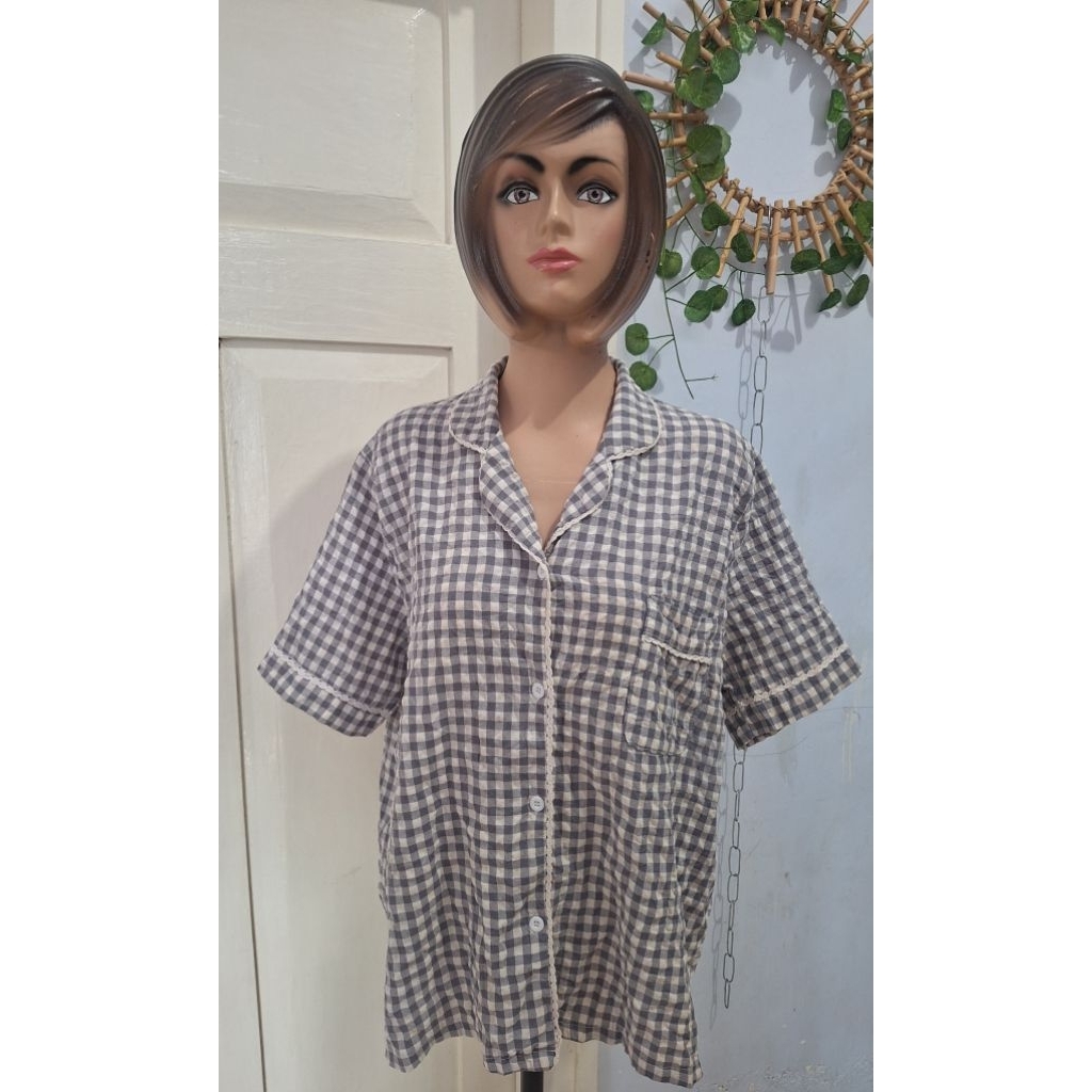 baju tidur atasan piyama tartan kotak kotak katun rayon size remaja - dewasa