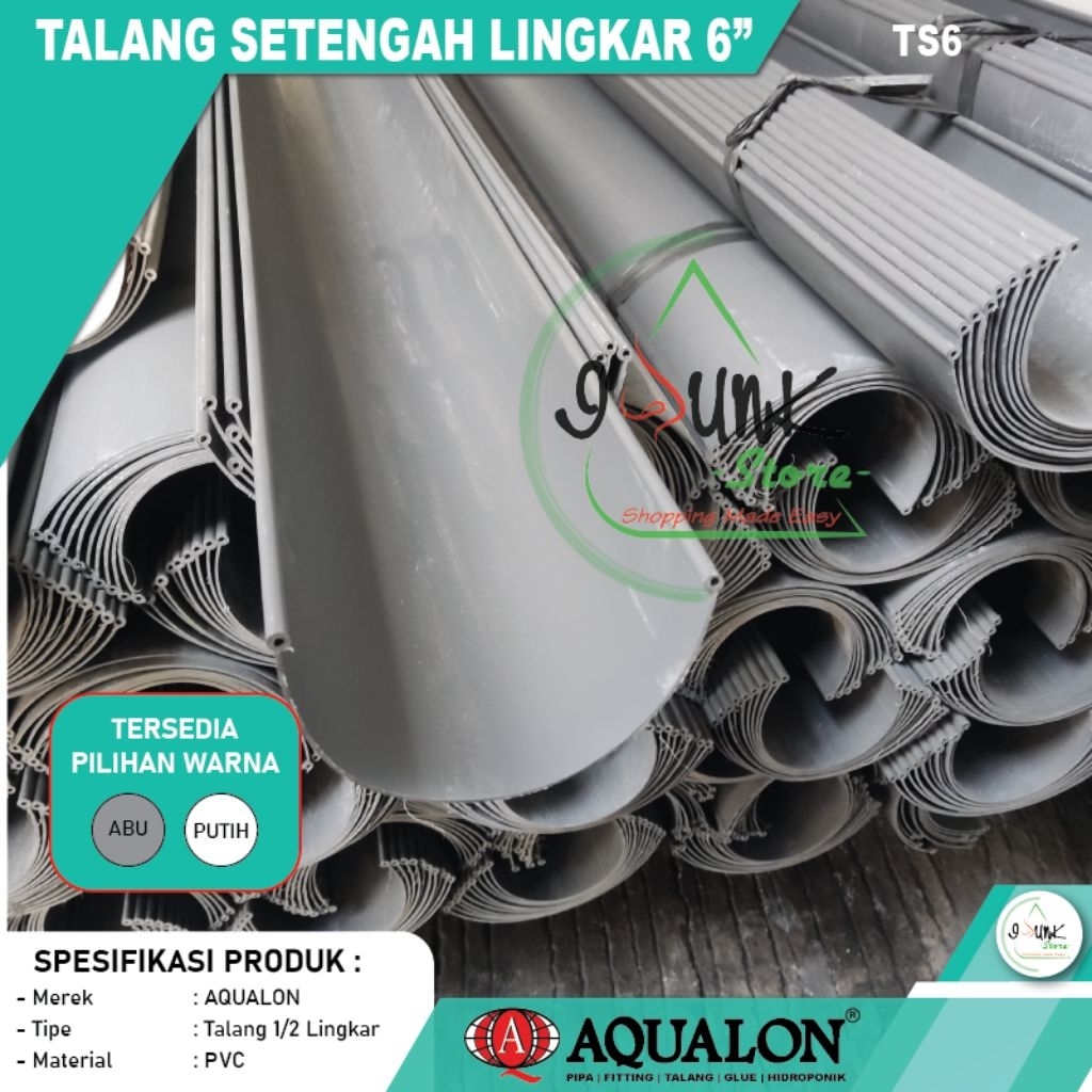 TALANG SETENGAH LINGKAR uPVC 6 INCH PANJANG 4 METER / TALANG AIR WARNA ABU ABU - AQUALON