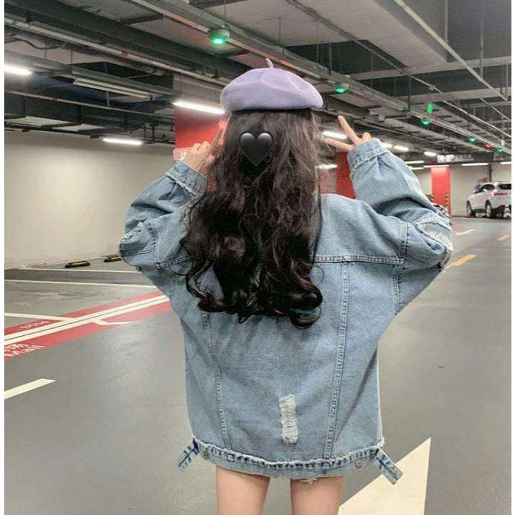Jaket Jeans Denim Wanita Regular Oversize Crop Import