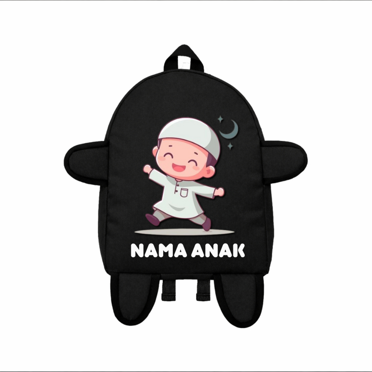 Tas Ransel Mini Motif Anak Cowo Muslimah Happy - Tas Ransel Mini(free nama)