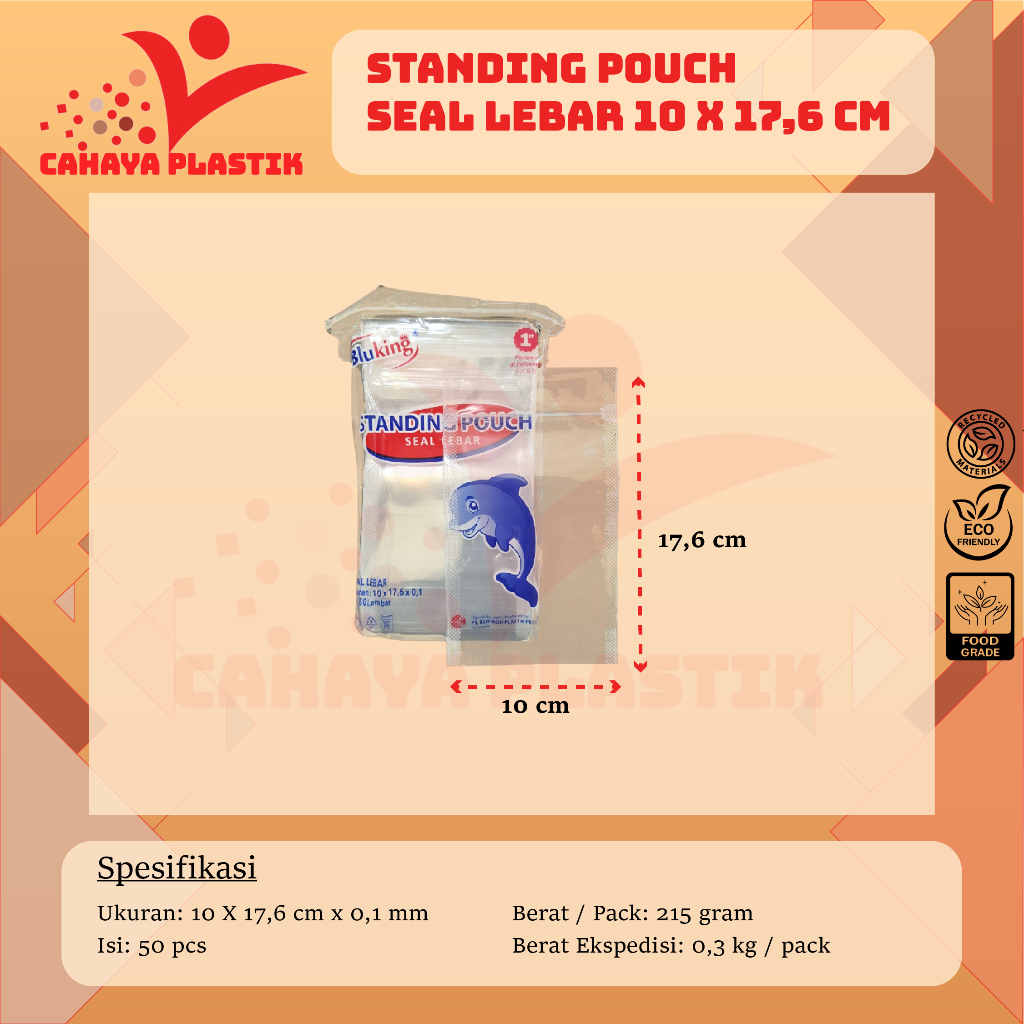 PP Standing Pouch 10 cm x 17,6 cm Plastik Ziplock Royal 50 Lembar