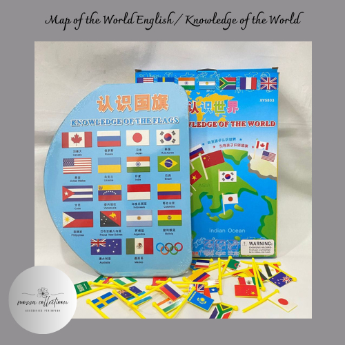 Mainan Edukasi Peta Dunia - 36 Bendera Negara, Interaktif, Ukuran Kompak