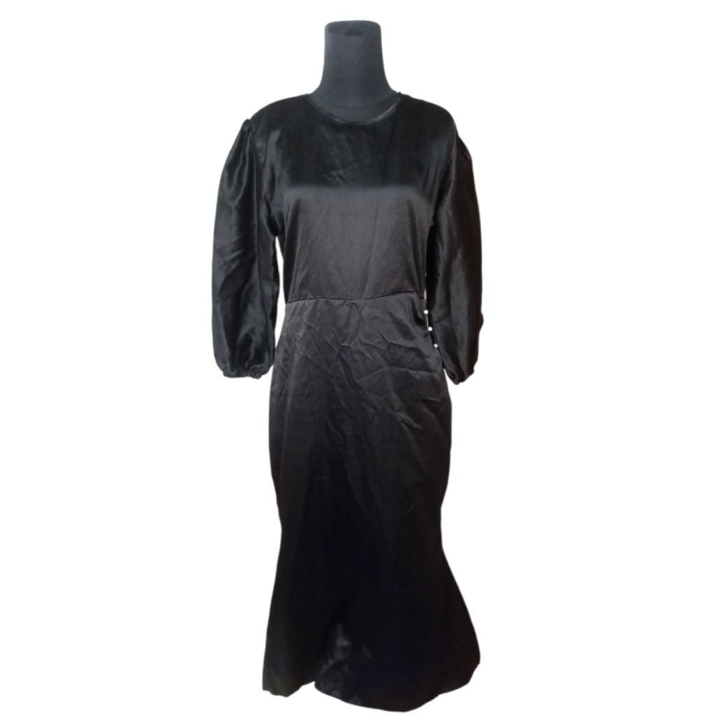 Dress//Gaun Satin Hitam Polos Fashion wanita Muslim