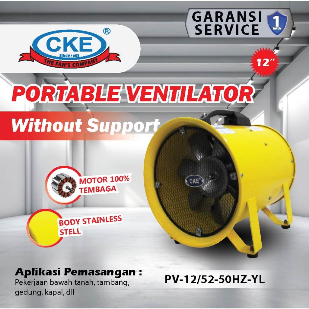 CKE Portable Ventilator 12 Inch Hexos Heavy Duty Blower Kuat Industri Pabrik Tambang Workshop 220V