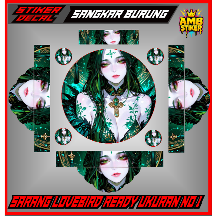 AMB - Stiker Decal Sangkar Burung No.1 / diameter 33cm Kurungan Burung Bulat Green Women