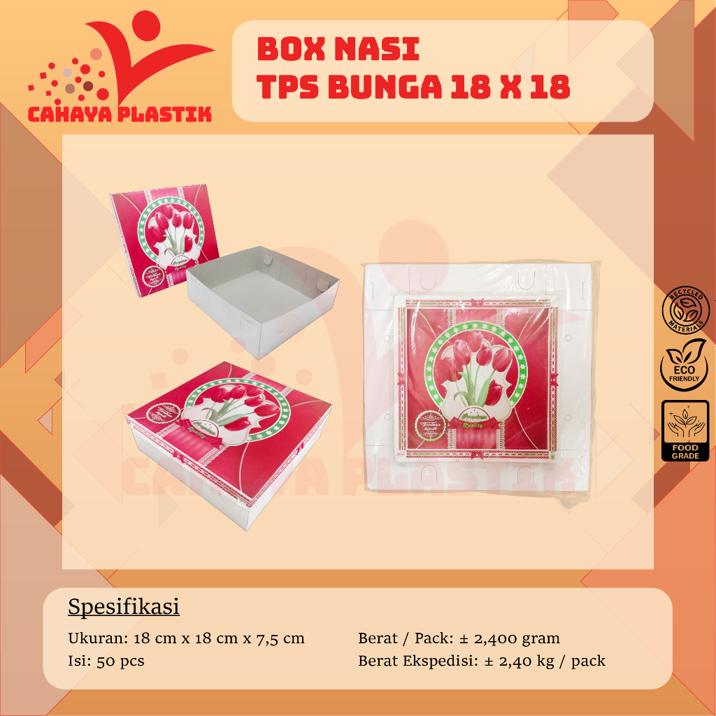 Dus | Box 18x18 | 25 pcs | Kotak Nasi Kue Makanan Motif Bunga 18 x 18 Isi 25set