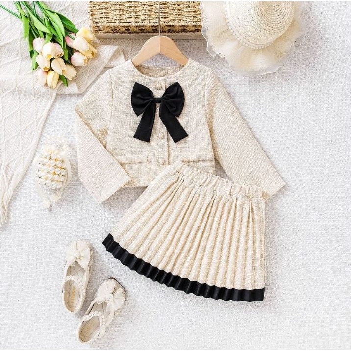 setelan tweed/setelan anak perempuan/setelan rok/setelan kekinian/korean style anak/setelan cream