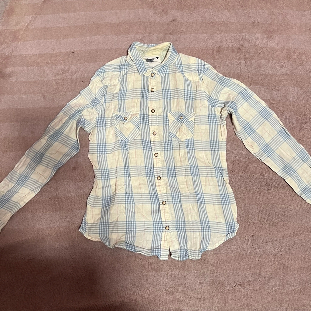 Baju pakaian wanita atasan blouse lengan kemeja kotak-kotak kuning