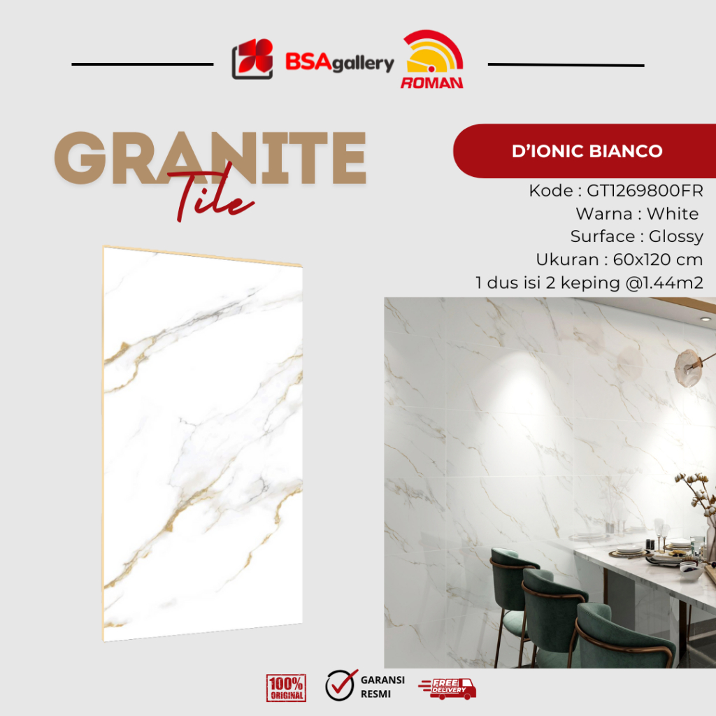 BSA Gallery GRANITE ROMAN D'IONIC BIANCO 60X120 GRANIT GT1269800FR TILE MEJA DAPUR PUTIH MARMER