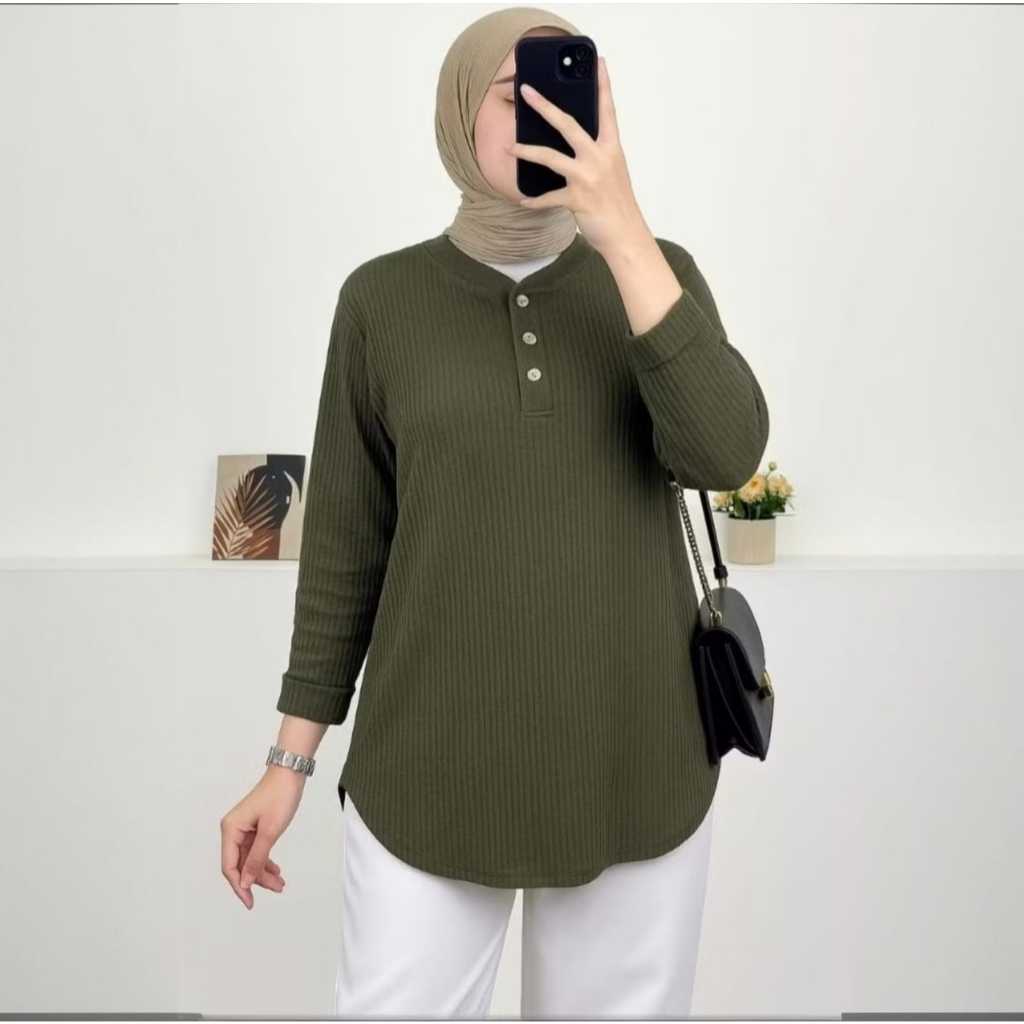 KAOS BAHAN WAFFEL WANITA/ATASAN LENGAN PANJANG/BLUS LENGAN PANJANG