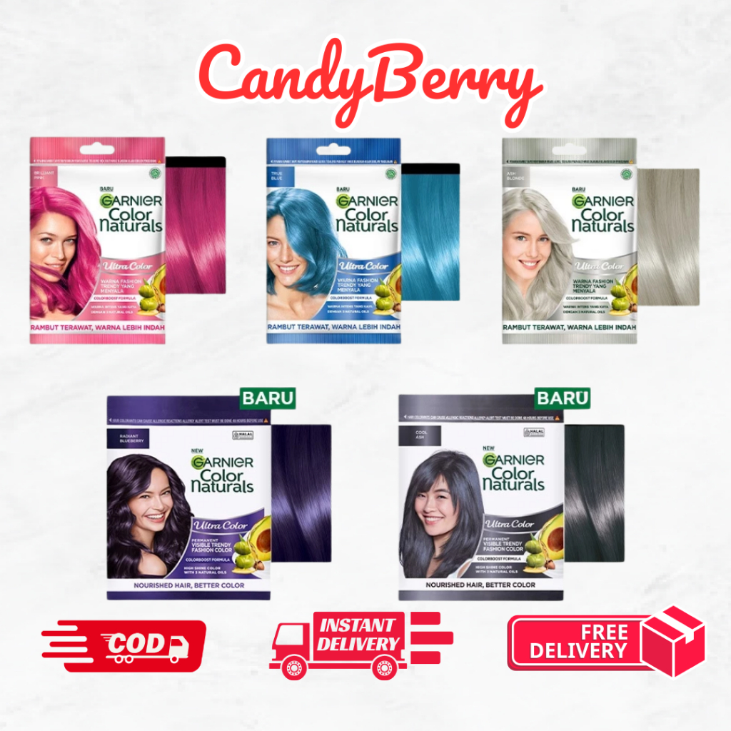 Garnier Ash BLONDE True BLUE Brilliant PINK Deep LAVENDER Cat Rambut Pewarna CandyBerry