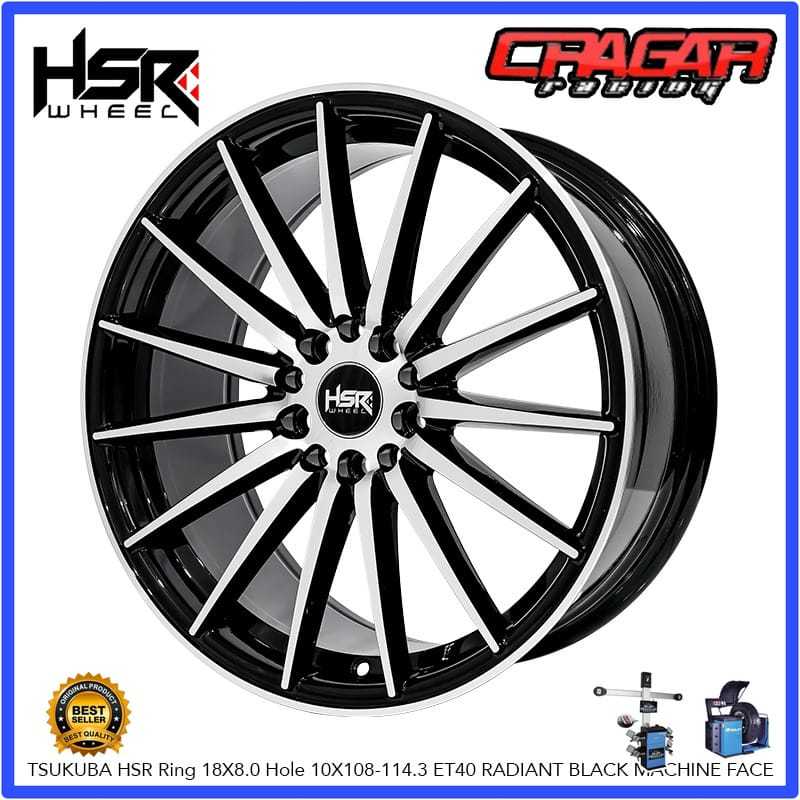 Velg Mobil R18 Lubang 5x108 Untuk Chery Omoda Tiggo J6 Jetour Dll - Hsr Tsukuba R18 Black Polish
