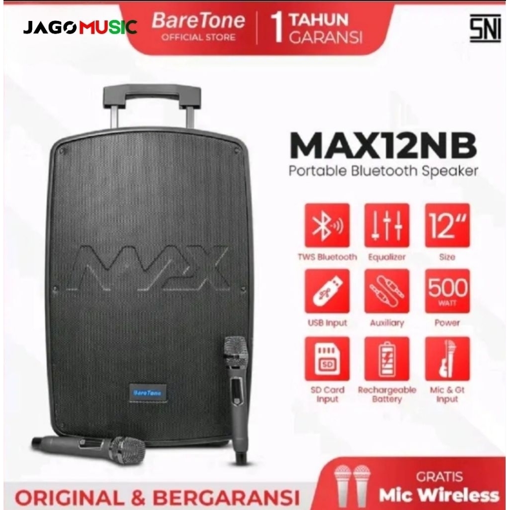 Baretone Speaker Portable MAX12EX Speaker Bluetooth 12inch Speaker Baretone MAX