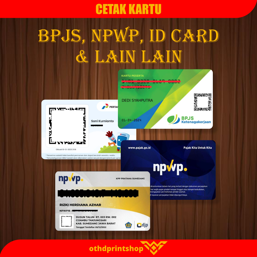 Cetak kartu BPJS ID CARD NPWP KIP KIS DLL Bahan PVC Tebal, Tahan Gores dan Tahan Air