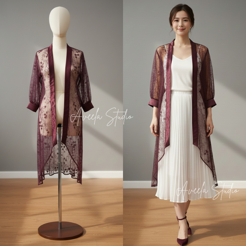 Outerwear Long Cardigan Brukat / Outer brukat panjang lengan balon baju kondangan wanita terlaris