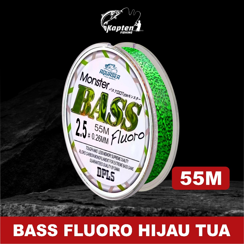 kapten fishing-senar Pancing Bass FLUOROCARBON 55M Warna Hijau tua  Sangat kuat