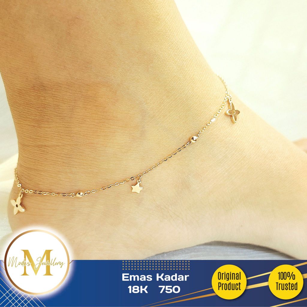 MODIS JEWELLERY - Gelang Kaki Clover Star Italy AU Rosegold- Emas 18k  750