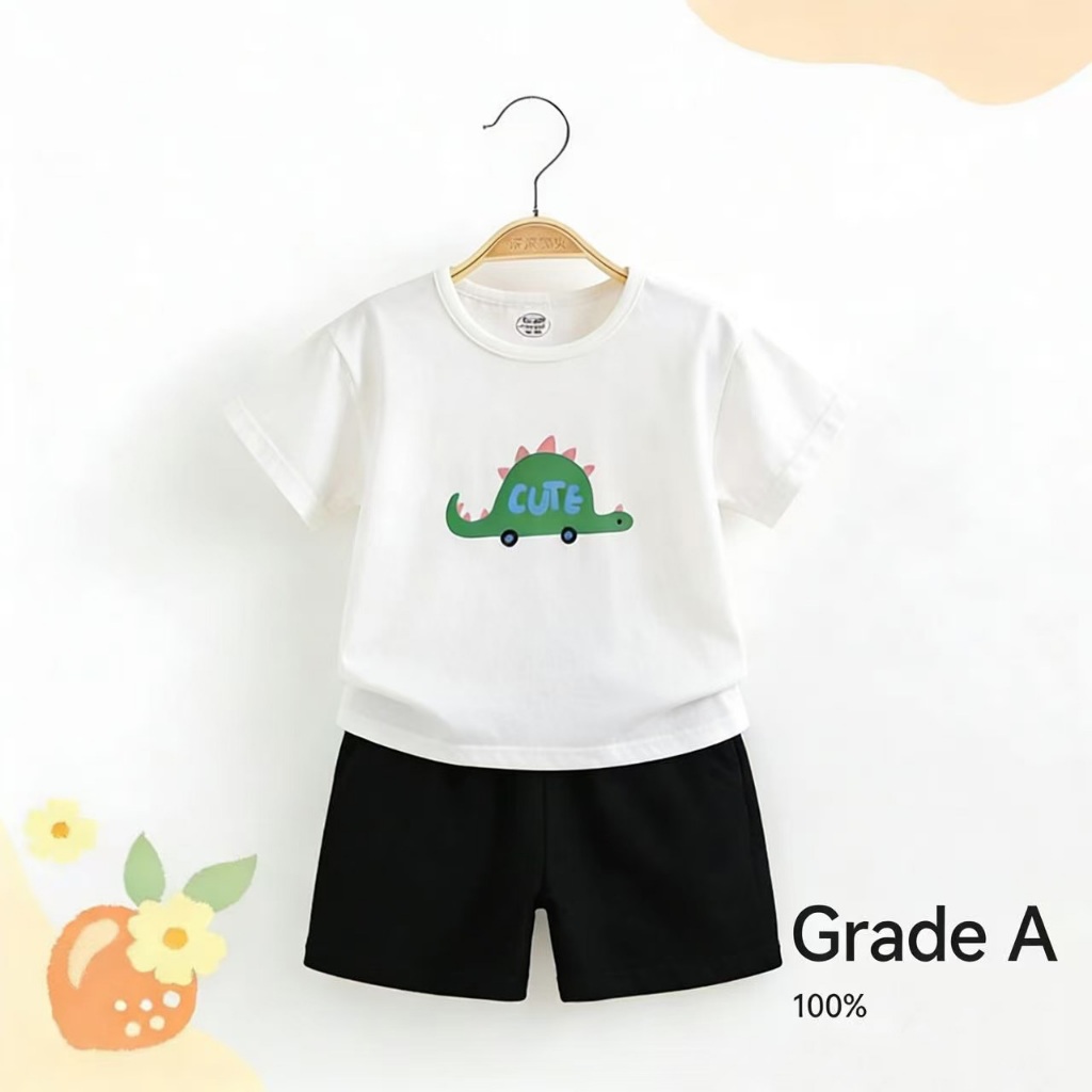 Setelan Baju Anak Anak Laki - Laki dan Perempuan, Kaos Pendek Katun, Tipis & Baru