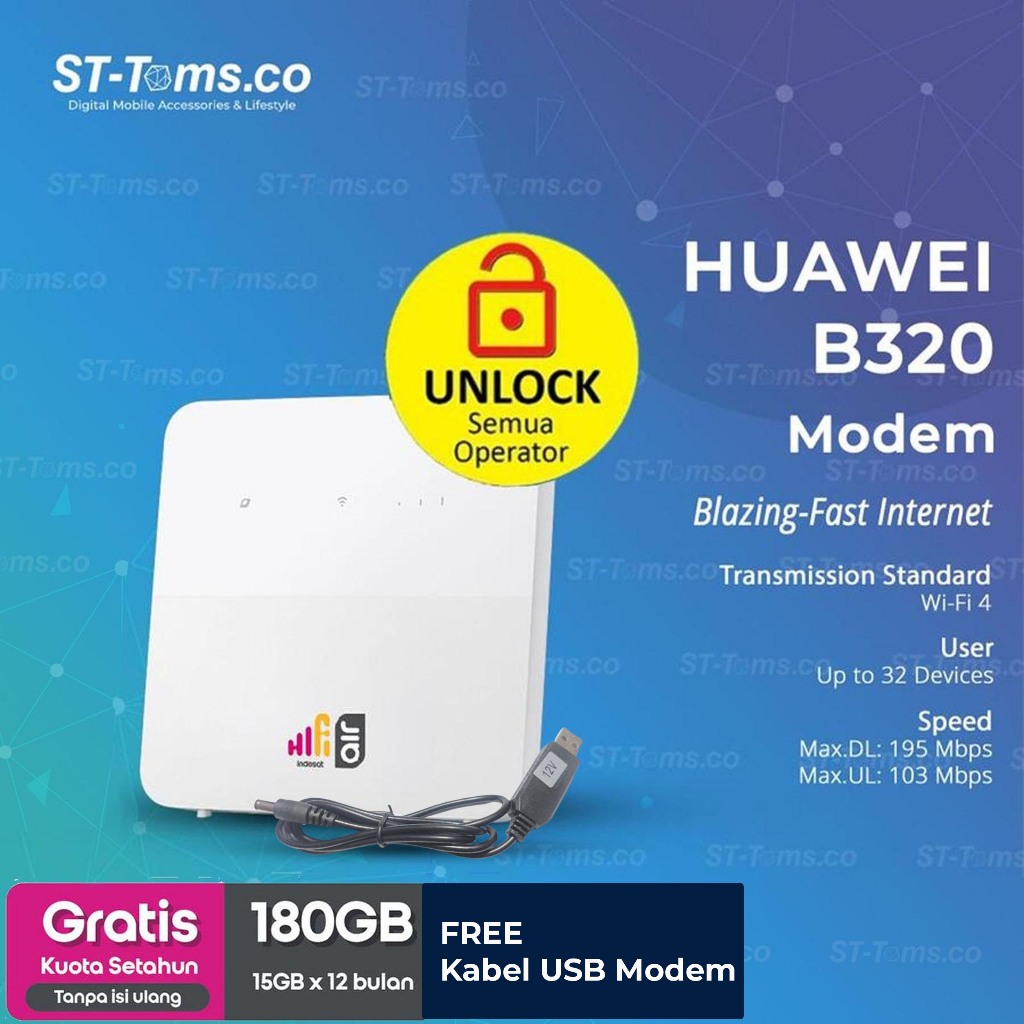 Huawei B320 Indosat HiFi Air 4G CPE 5s Modem Wifi 195Mbps Free Kuota 180GB