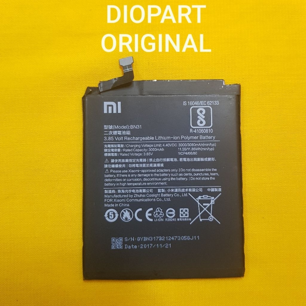BATERAI BN31 XIAOMI REDMI S2 / REDMI NOTE 5A / NOTE 5A PRIME / MI A1 / MI 5X ORIGINAL COPOTAN TESTED